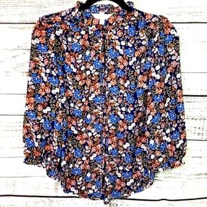 LC LAUREN‎ CONRAD SIZE XS BLUE FLORAL TOP SPRING SUMMER  BLOUSE EUC